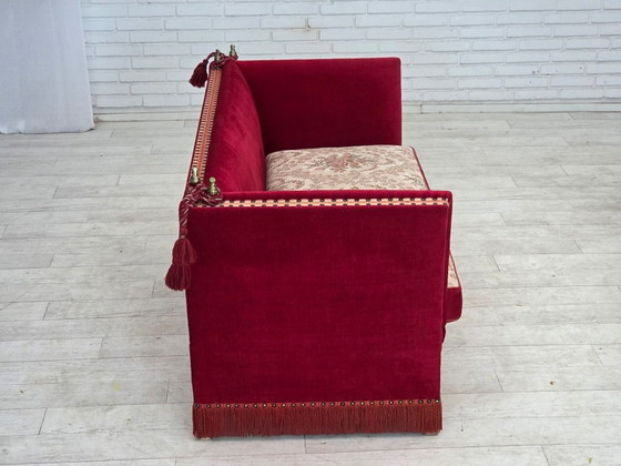 1970s, Danish 2-seater "Spanish" drop arm sofa, furniture velour., 2 seaters, Velvet, Wood, Red (photo 14 of 23)
