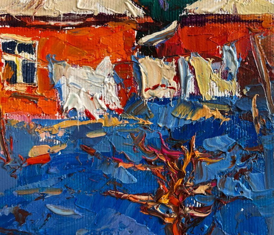 Image 1 of Original Oil Painting Morning House Landscape The last days of winter