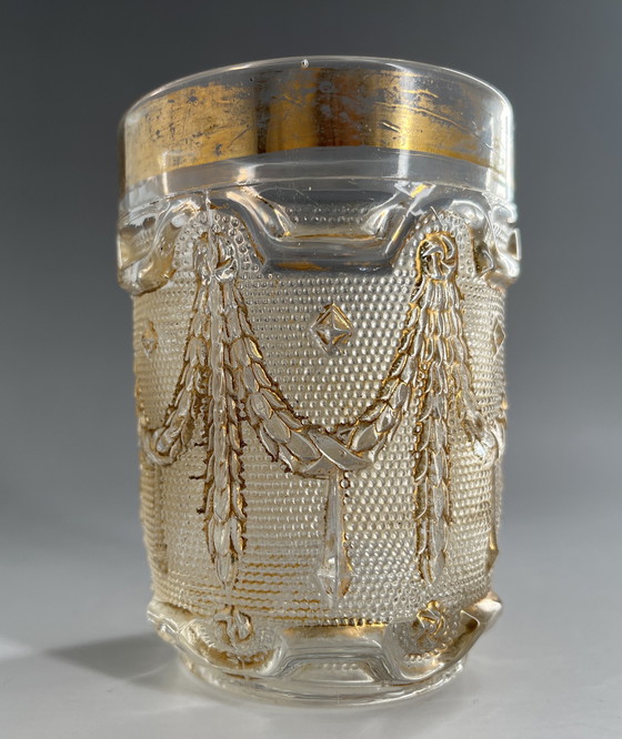 Image 1 of Gobelet en verre pressé Art nouveau, vers 1910 – Bohême (Inwald) – partiellement doré