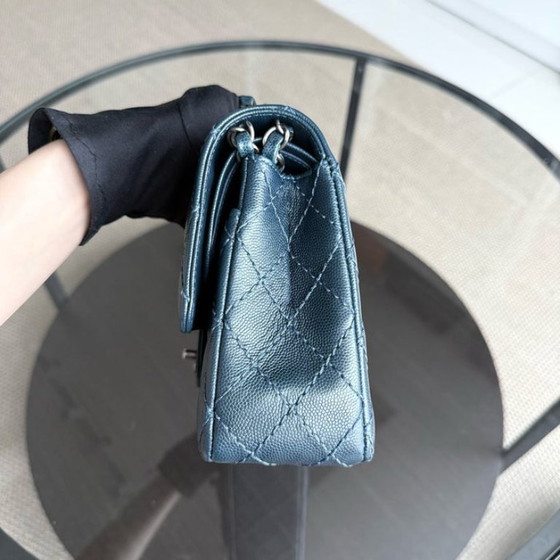 Image 1 of Chanel Classic Flap Medium - Caviar 25CM Quilted Dark Blue Silver Hardware Series 23