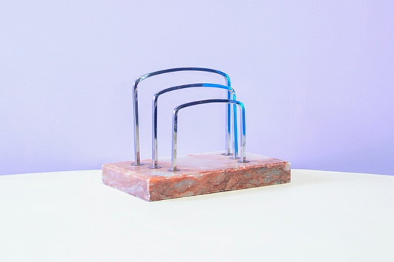 Pink Marble Letter Holder Chrome Brackets – Decorative Objects (photo 5 of 5)