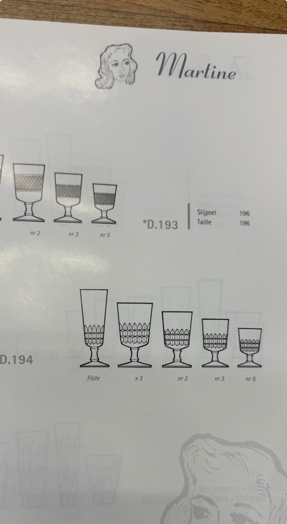 Image 1 of Set di 6 grandi bicchieri da vino in cristallo tagliato a mano – De Rupel, Boom – Art Déco, anni '30