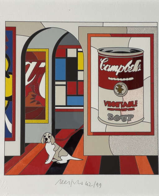 Ugo Nespolo, 40x40cm, Soup-er Vision Pop, serigrafía enmarcada. – lithos zeefdrukken, Paper, Wood (photo 2 of 7)