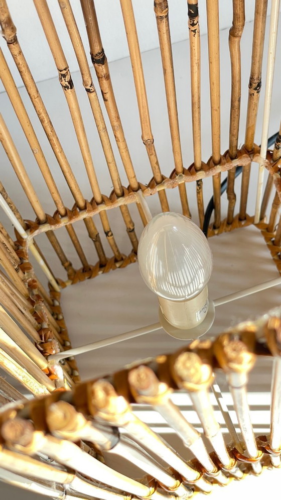 Image 1 of Vintage Wicker Wood Cube Lamp