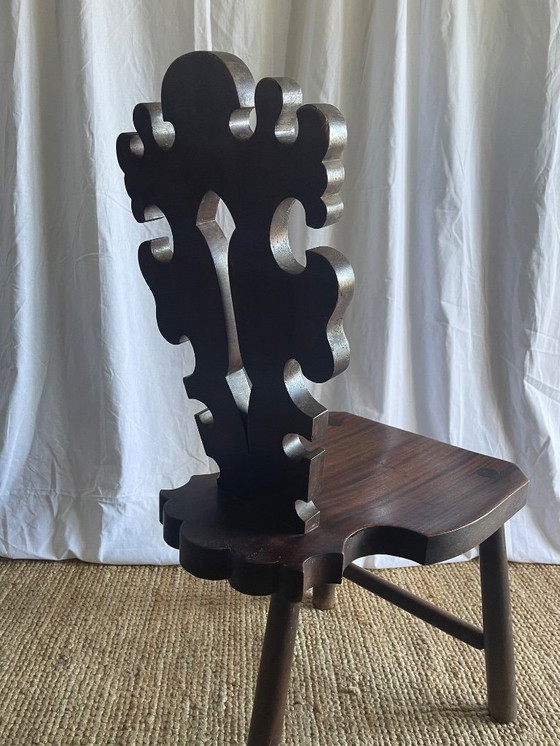 Image 1 of Vintage Brutalist Carved Tripod Stool