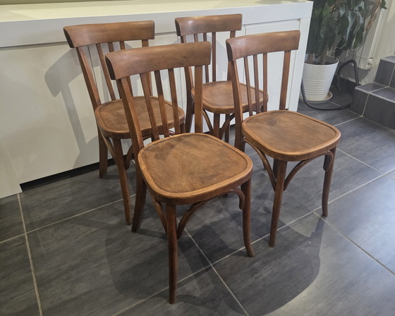 Set van 4 vintage Fischel bistrostolen uit de jaren 70. – Eetkamerstoelen, Wood (photo 3 of 10)