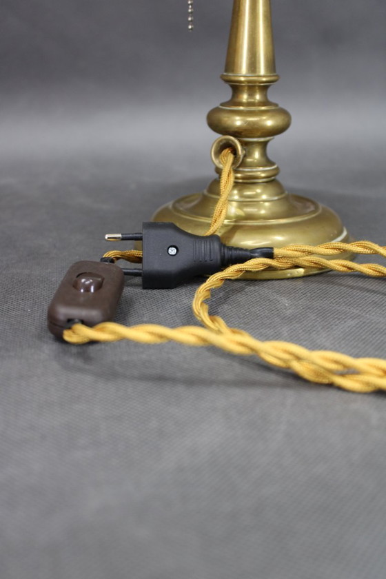 Image 1 of 1940s Restored Brass Table Lamp with Glass Shade