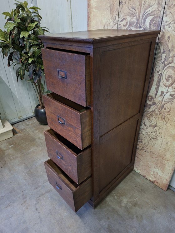 Image 1 of Antieke ladekast, archiefkast afm. 49x65cm en 137cm hoog.