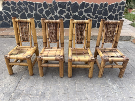 Mid-Century Vintage Chunky Bamboo Dining Set - Round Table & 4 Chairs (1970s) – Dining tables, Other (photo 6 of 8)