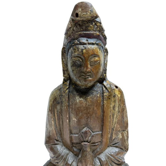Antique wooden Kwanyin statue with ritual opening – Sculpture (photo 9 of 10)