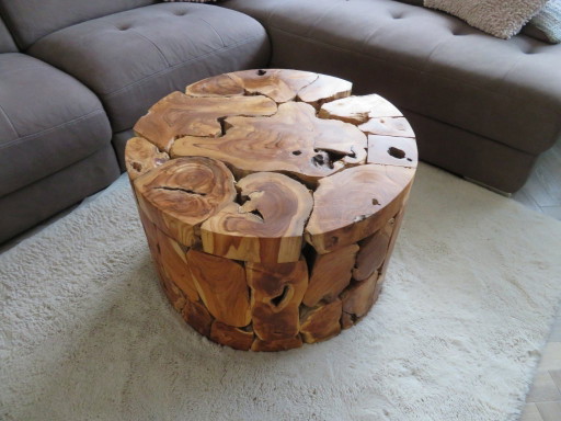 Table basse artisanale en teck d'Indonésie