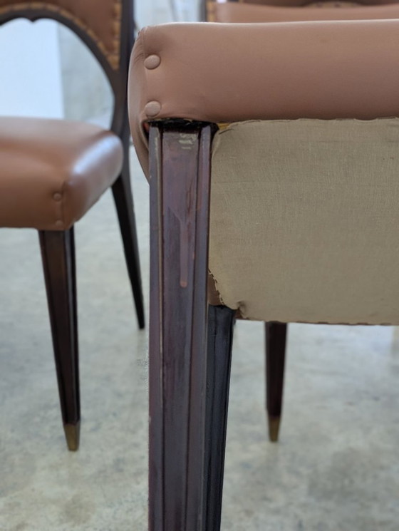 Image 1 of Chair - Wood, Leather - Set of Eight Art Deco Chairs