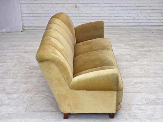 1960s, Danish 3-seater sofa, light green furniture velour., 3-5 seaters, Velvet, Wood, Vintage (photo 9 of 15)