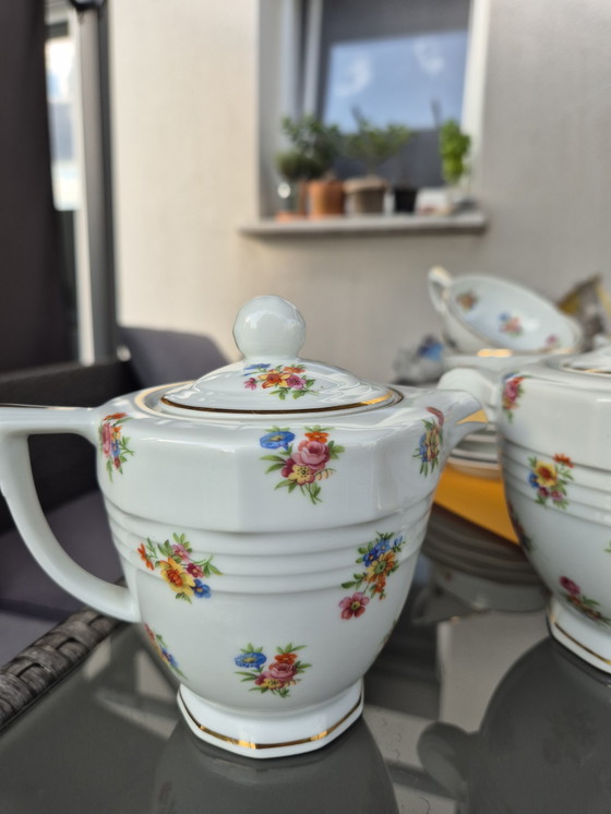 Image 1 of ULIM Limoges theeservies - années 50/60 - Bloemenporselein in landelijke stijl