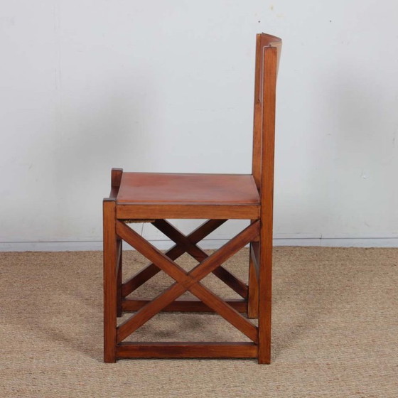 Image 1 of Chaise vintage en bois massif et cuir, 1980