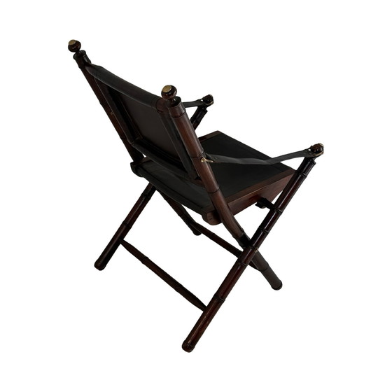 Image 1 of Fauteuil d'officier - revêtement en bois et cuir - style campagne militaire