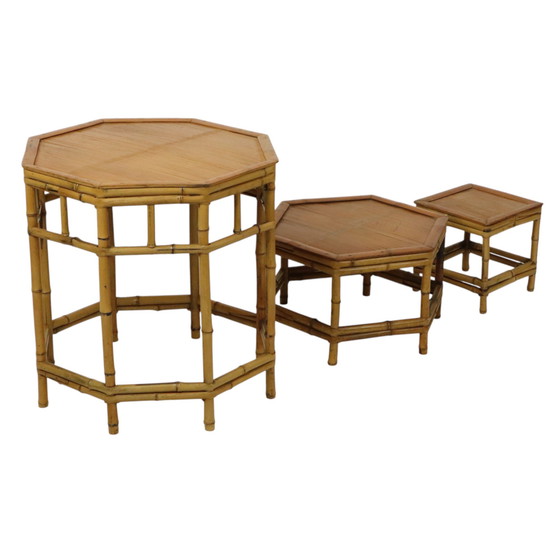 Image 1 of Bamboo and Rattan Side Tables Plant Tables Boho