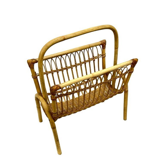 Image 1 of Vintage Wicker Newspaper Rack, Boho/PRL, Franco Albini Style, Italy 1970s