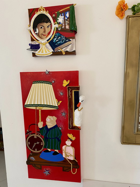 Image 1 of Tableau « Le monde fabuleux d'Amélie » avec horloge