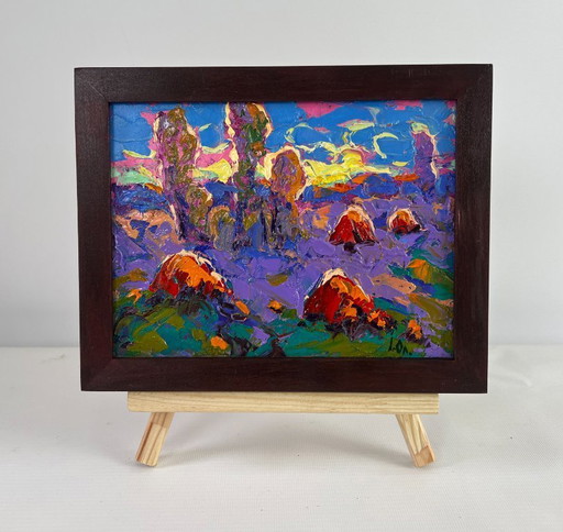 Original Oil Painting Summer Field Landscape In the blue distance of dreams