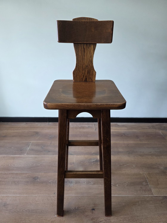 Image 1 of Vintage eiken barkrukken set met kapiteinstoel