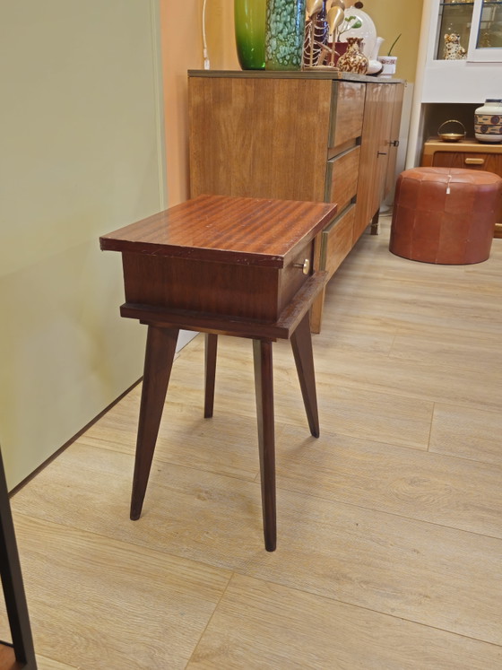 Image 1 of Small Cabinet Teak Veneer Nightstand With Drawer Cabinet Small Cabinet