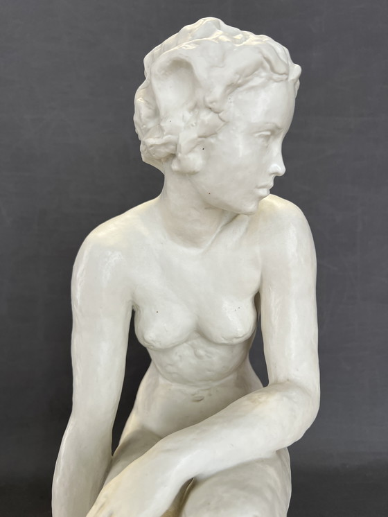 Image 1 of Fritz Klimsch for Rosenthal, Porcelain Sculpture of a Crouching Woman, Signed, Circa 1940