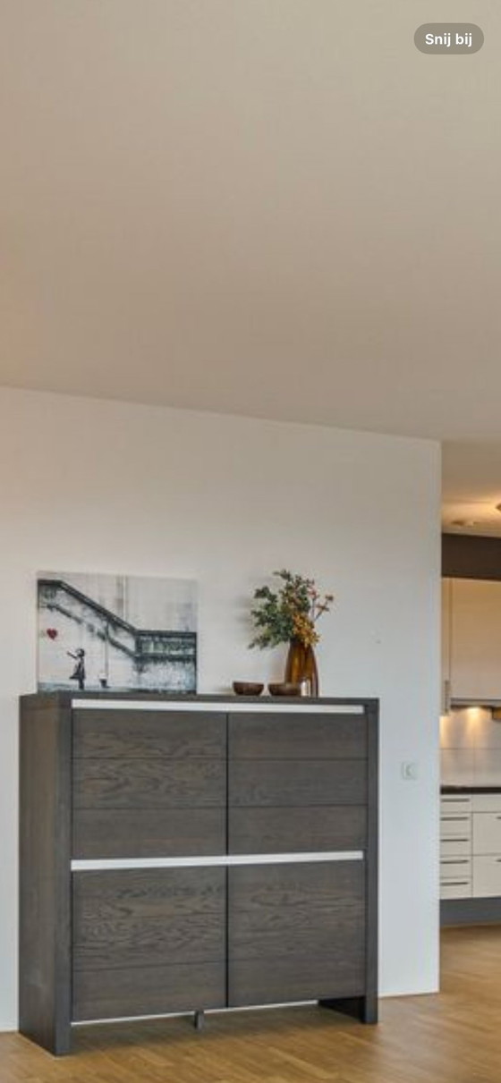Image 1 of Armoire de rangement design Quadra P-120 - chêne massif et acier inoxydable - finition soft-touch