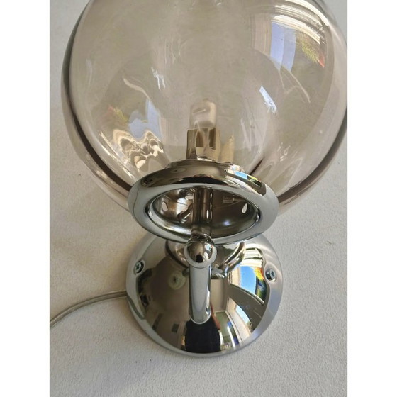 Image 1 of Ensemble de deux appliques murales sphériques contemporaines en verre de Murano fumé