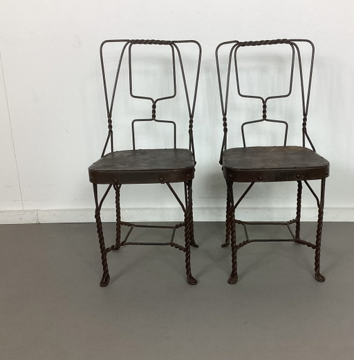 2 chaises d'enfants rares en fer à repasser à glace vintage des années 1940 – eetkamerstoelen, Iron