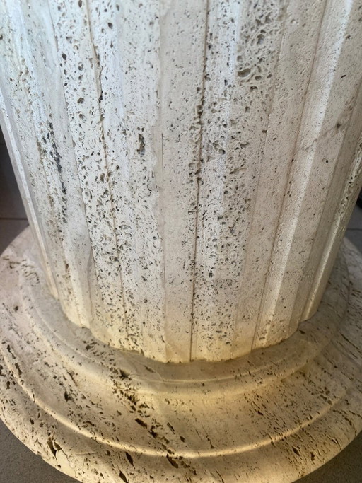 Solid Travertine Column Pedestal in Neoclassical style 29 inches