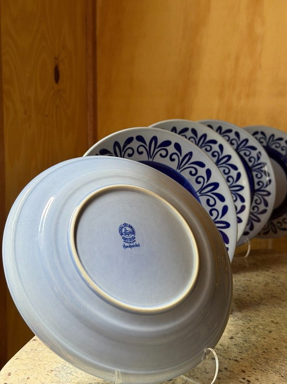 Set Of 5 Royal Sphinx Maastricht Porcelain Plates - Handpainted Blue White Floral Delfts Style - Made In (photo 7 of 11)