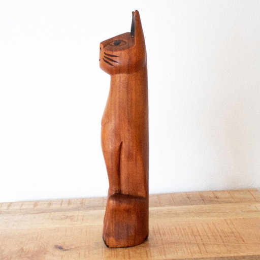 Vintage handgeschnitzte Siamkatzenstatue aus Holz im Stil der Volkskunst