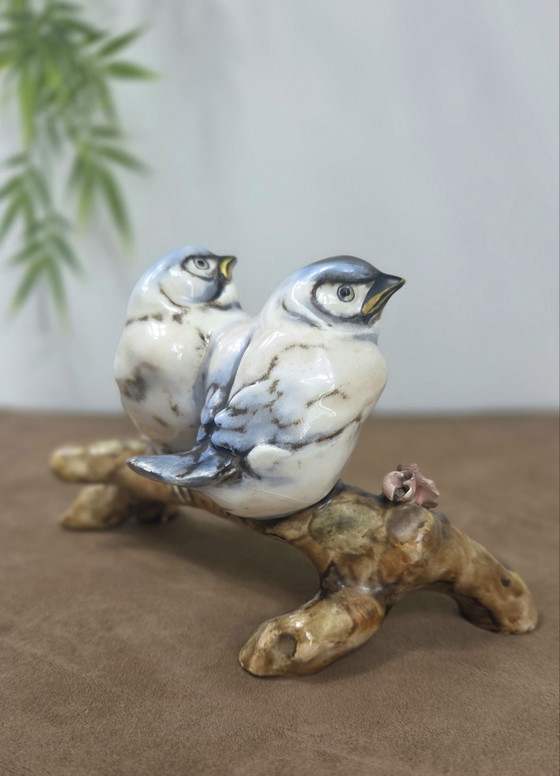 Vintage Bruno Merli Sculpture, Two Birds on a Flowering Branch, Signed Italian Ceramic, Decorative Objects (photo 6 of 10)