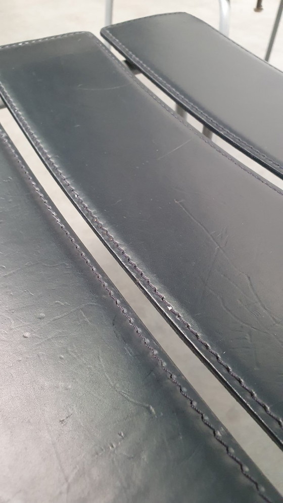 Image 1 of 4x Giancarlo Vegni Fasem Italia Stripe Zadelleer Vintage Stoelen Design