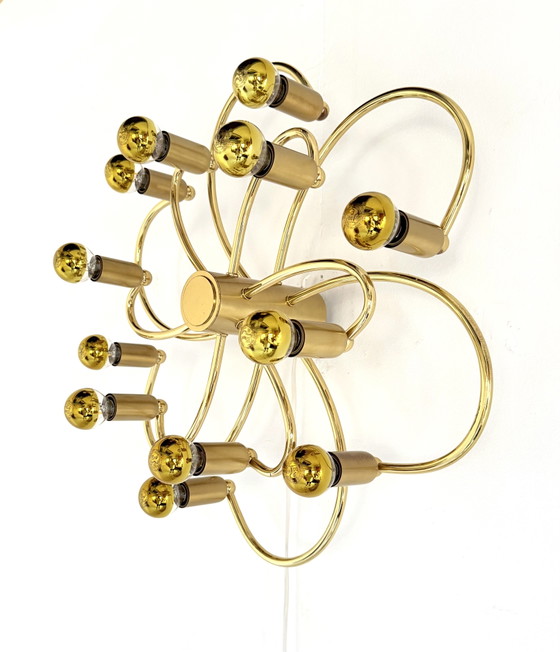 Image 1 of Vintage messing swirl plafond/wandlamp, Scolari ‘70
