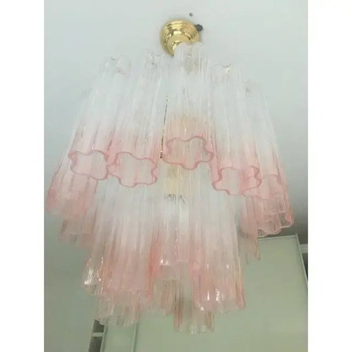 Juego de dos lámparas de araña Tronchi rosas estilo Murano