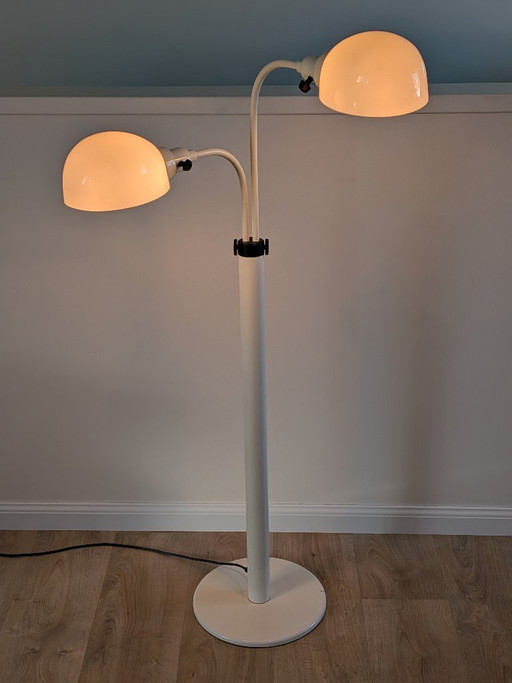 Vintage vloerlamp uit het ruimtetijdperk – Dubbele "paddenstoel"-vormige kappen – Nederlands design tijdperk