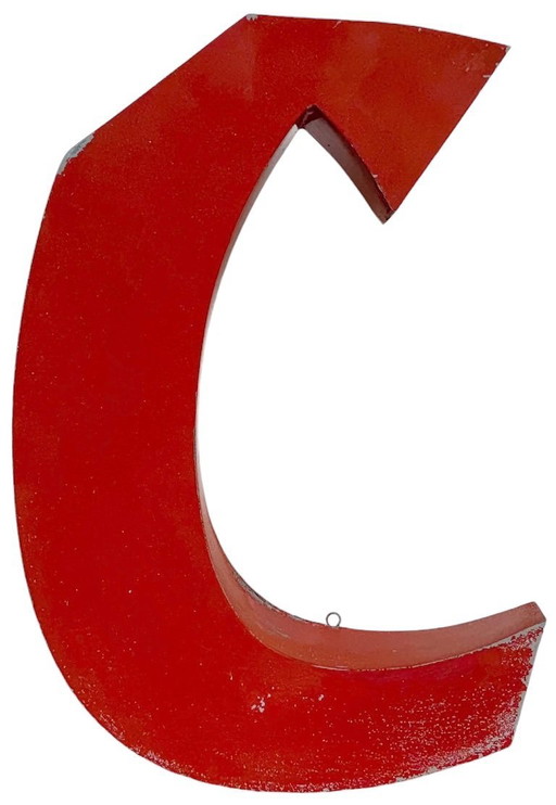 Vintage Red Iron Facade Letter C, 1970s