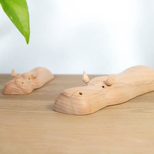 Unique handmade wooden hippo