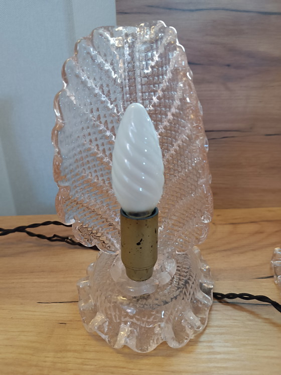 Image 1 of Seltenes Paar „Foglia“-Tischlampen von Barovier & Toso – Muranoglas – Rosa, 1960er Jahre