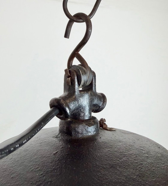 Image 1 of Large Industrial Factory Black Pendant Lamp with Cast Iron Top, 1950s