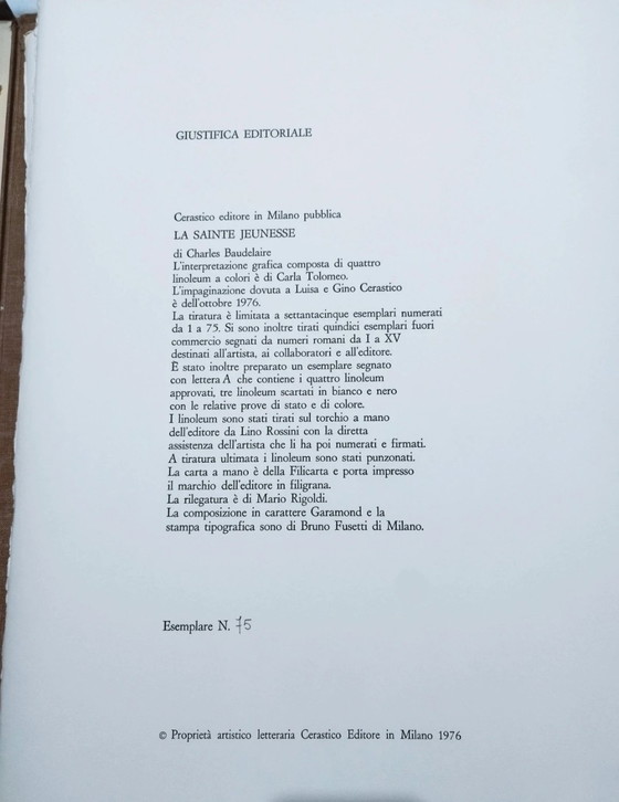 Baudelaire, La sainte jeunesse: Complete folder with linoleum by Carla Tolomeo ex. 75/75, 63x45 cm (photo 2 of 15)