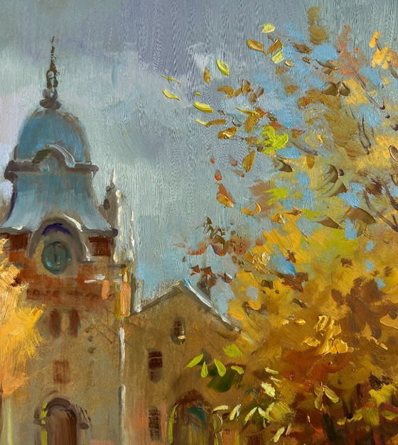 Image 1 of Original Oil Painting Autumn City Landscape Autumn in the heart of the city