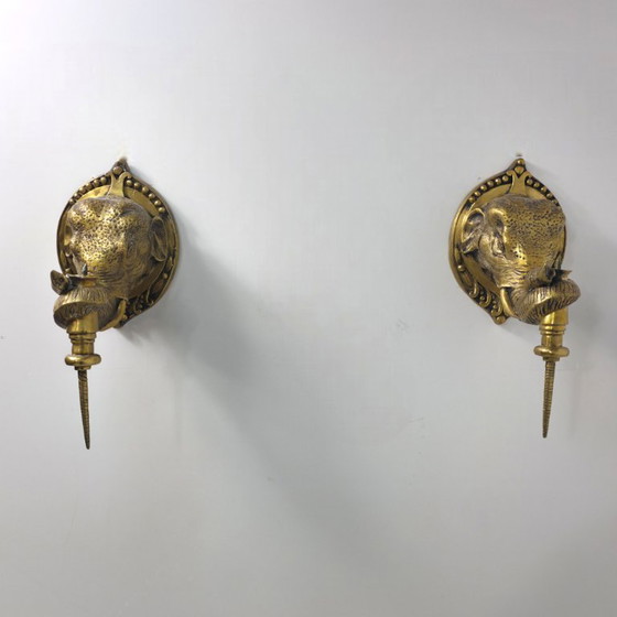Image 1 of Juego de apliques de pared art déco de latón con diseño de elefante XL estilo regencia