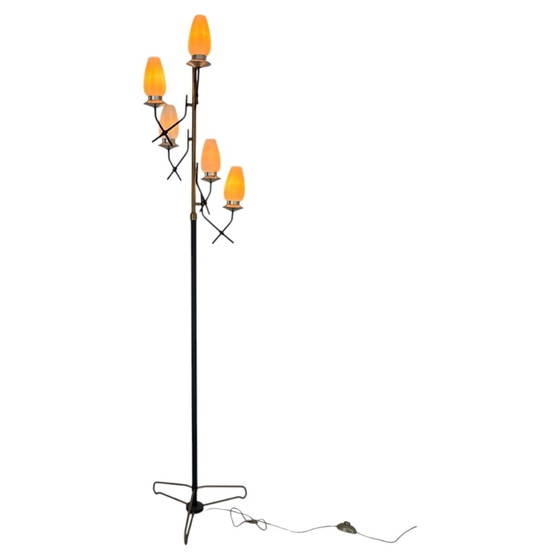 Stilnovo Lampada da terra Mid Century Ottone & Vetro Opalino – Lampade da terra, Iron, Wood (photo 4 of 22)