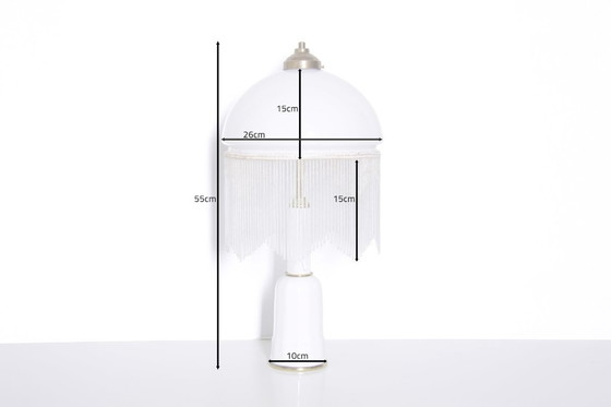 Image 1 of Tafellamp met glazen kap, opaalglas en glazen kralen, 55 cm, vintage jaren 70