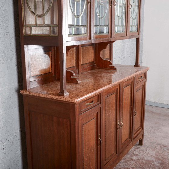 Tweedelig buffetkast met vitrine en vier deuren – Buffetkasten, Marmer, Metaal, Art Nouveau (photo 7 of 16)