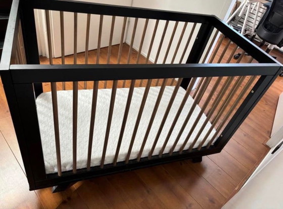 Image 1 of Lettino per neonati in arrivo, nero, con materasso Aerosleep - Regolabile