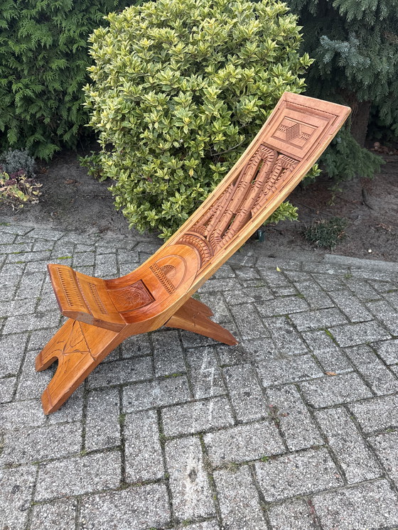 Image 1 of Houten vouwstoel vintage handgesneden 